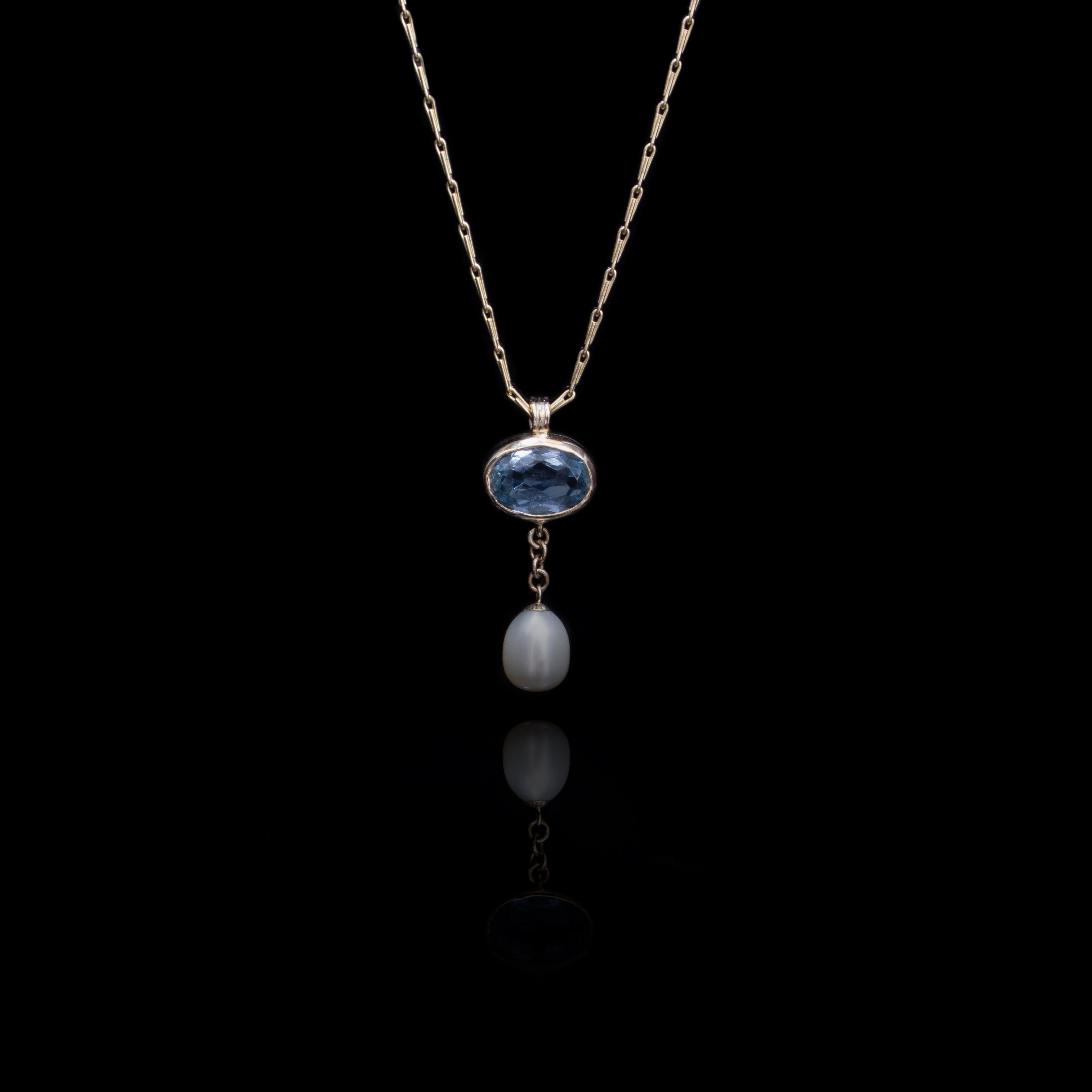 AQUAMARINE PEARL DROP NECKLACE