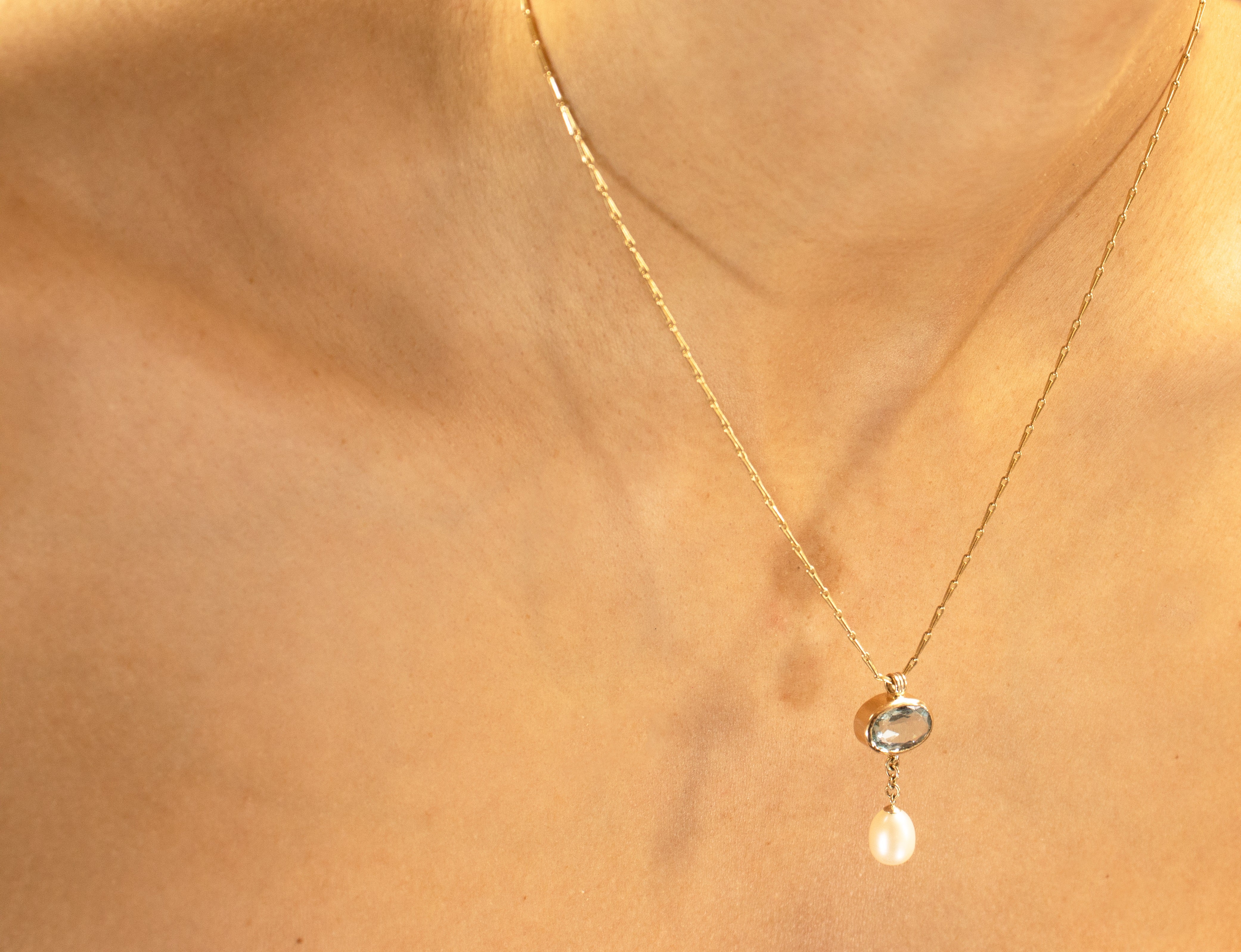 AQUAMARINE PEARL DROP NECKLACE