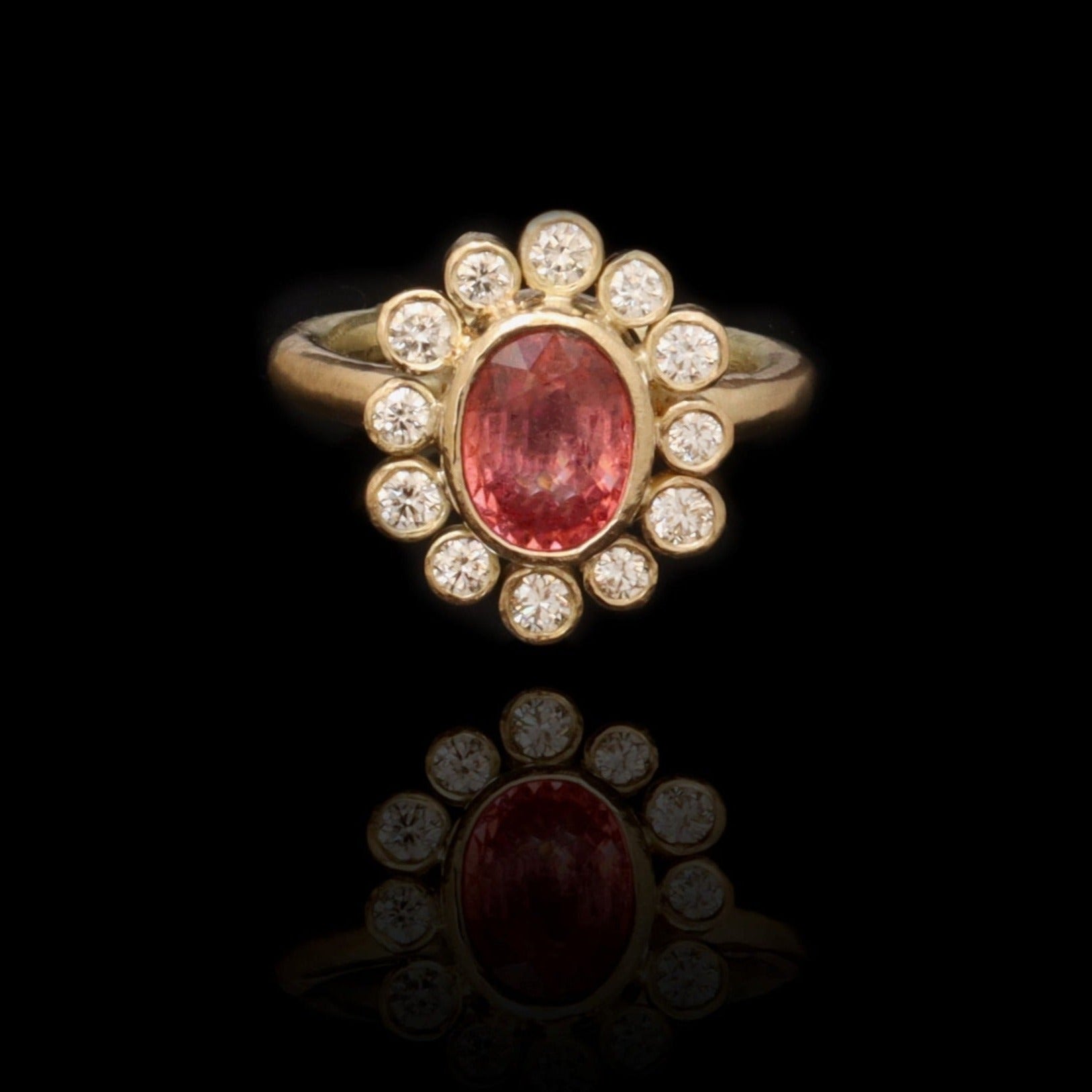 PADPARADSCHA SAPPHIRE AND DIAMOND CLUSTER RING