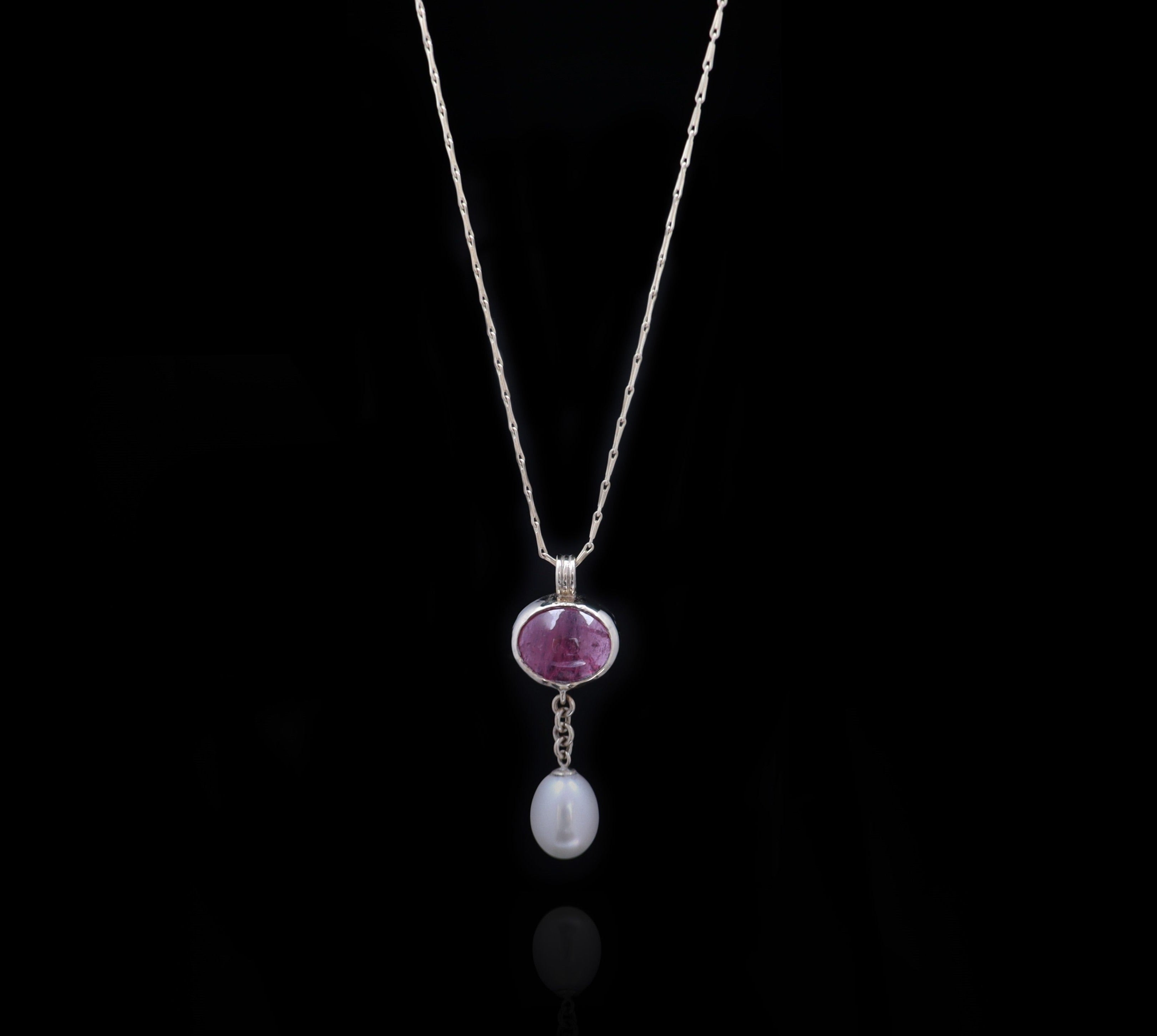 PINK TOURMALINE AND PEARL DROP NECKLACE