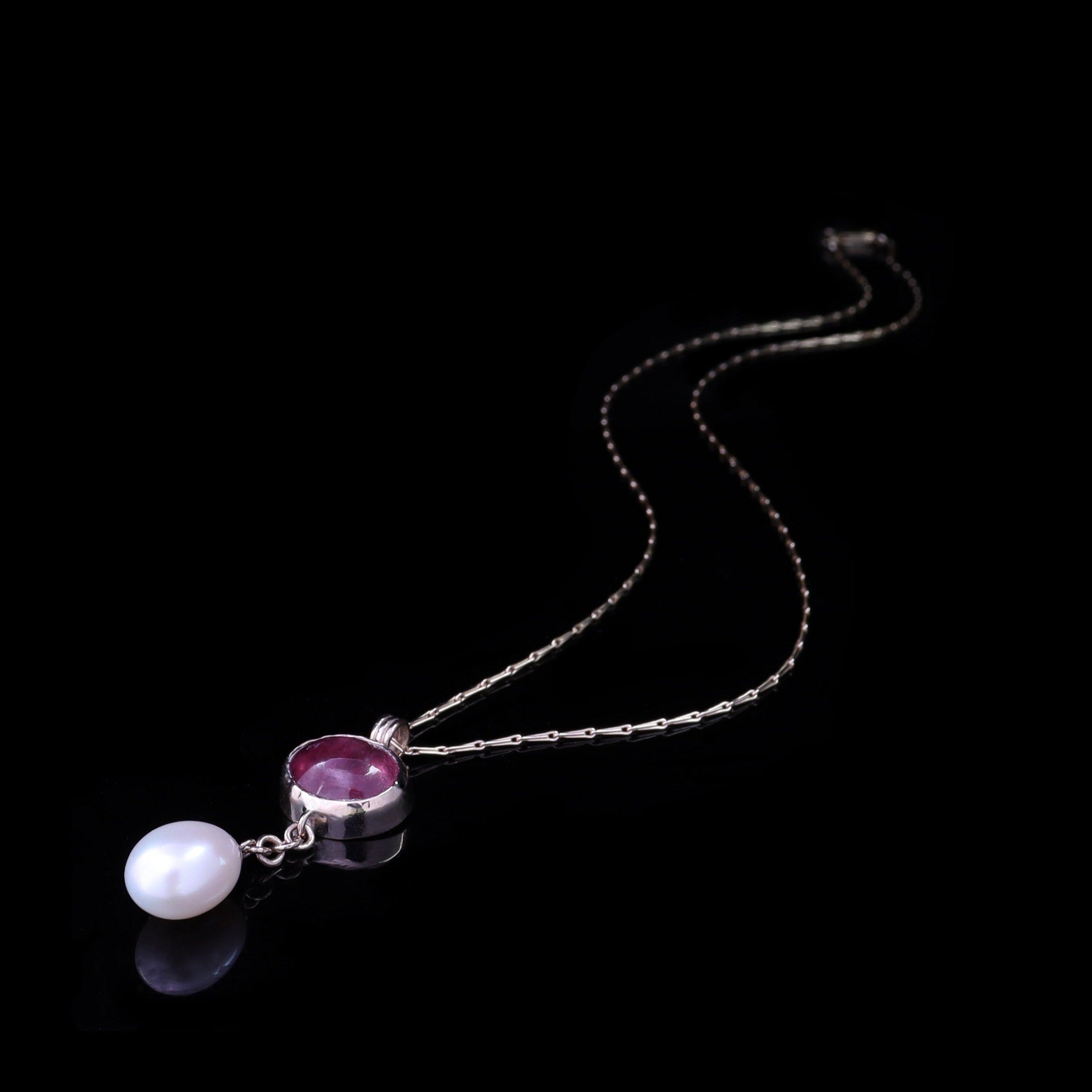 PINK TOURMALINE AND PEARL DROP NECKLACE